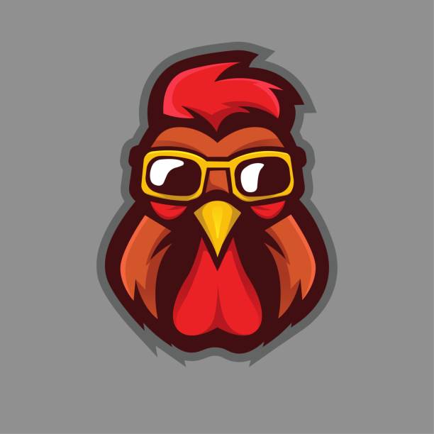 Rooster wearing glasses Rooster wearing glasses mascot logo design vector with modern illustration concept style for badge, emblem and t shirt printing chicken bird illustrations stock illustrations