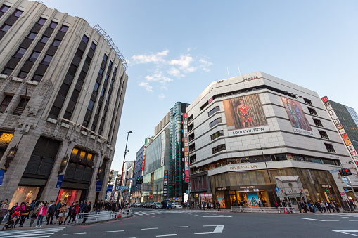 People at the Shinjuku Sanchome shopping area in Tokyo, Japan. Shinjuku District is a major commercial and entertainment district in Tokyo.