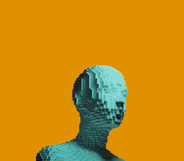 istock 3d illustration of cubic human form on technology background. 1272428678