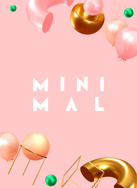 istock Festive background with helium balloons, 3d geometric objects. Celebrate a birthday, Poster, banner happy anniversary. copy space for text. Vector ballon, pink color. cover, banner and poster template 1272428856