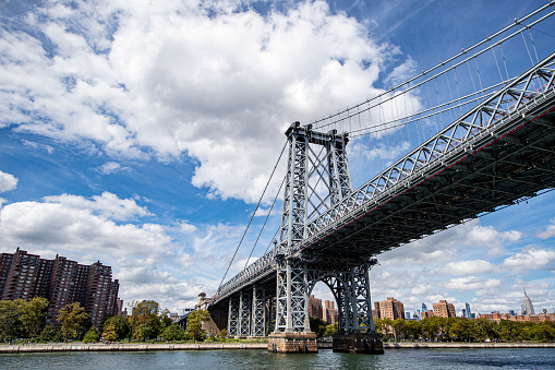 A view of Williamsburg Bridge from the East River in New York City on Saturday, Sept. 12, 2020. (Gordon Donovan)