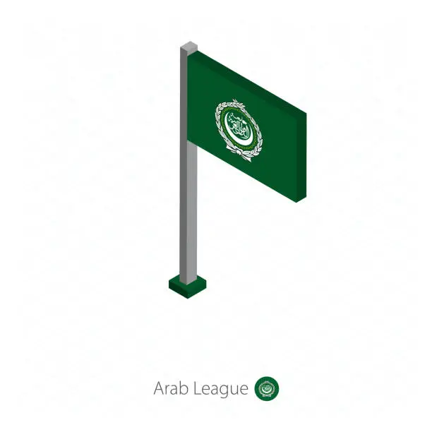 Vector illustration of Arab League Flag on Flagpole in Isometric dimension.