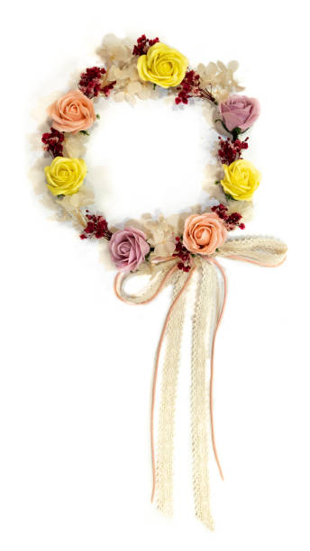 istock Wreath Flowers composition background . yellow & pupple and etc flowers rose pattern frame on white background. Top view. Copy space. 1272434932