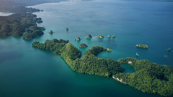 High angle shot of the beautiful islands of Indonesia