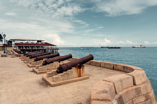 Historical cannon guns, the war monument in Stone Town, Zanzibar