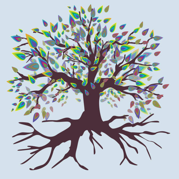 ilustraciones, imágenes clip art, dibujos animados e iconos de stock de árbol de la vida versión arco iris áspero - yggdrasil