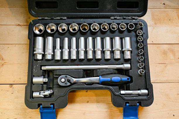Free Stock Photo of Ratchet and socket set organized in box | Download ...