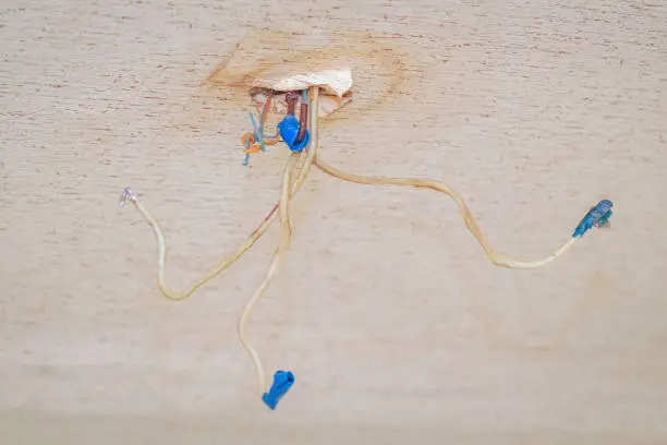 Photo of Dangerous bad wiring which hangs on ceiling