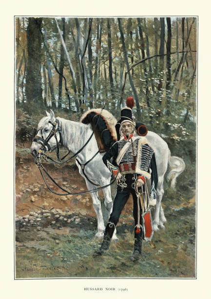 istock Black hussar, 18th Century Cavalry soldier, Military uniform 1272441697
