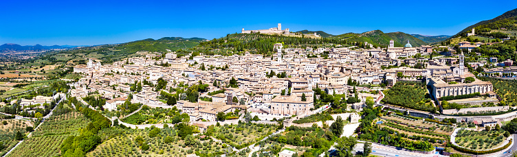 Aerial panorama of Assisi. UNESCO world heritage in Umbria, Italy
