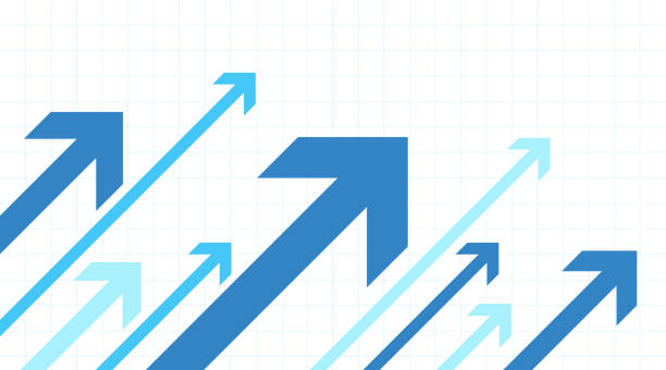 Various sizes of arrows move upwards Group of arrows moving upwards. The concept of financial progress with copy space. Vector illustration. growth in sales stock illustrations