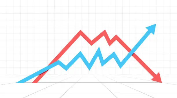 Vector illustration of Up and down arrows. Horizontal composition with copy space