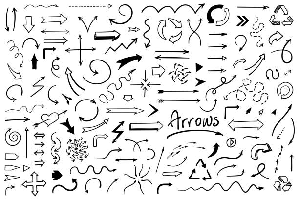Hand drawn vector arrow collection Hand drawn vector arrow collection doodle stock illustrations
