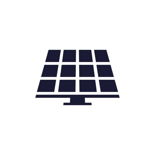 ilustraciones, imágenes clip art, dibujos animados e iconos de stock de icono negro de energía solar. - panel solar