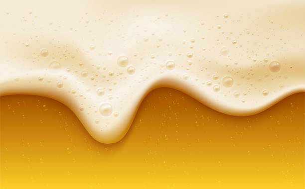 realistischer bierschaum mit blasen. bierglas mit einem kalten getränk. hintergrund für bar-design, oktoberfest-flyer. vektor-illustration - beer stock-grafiken, -clipart, -cartoons und -symbole