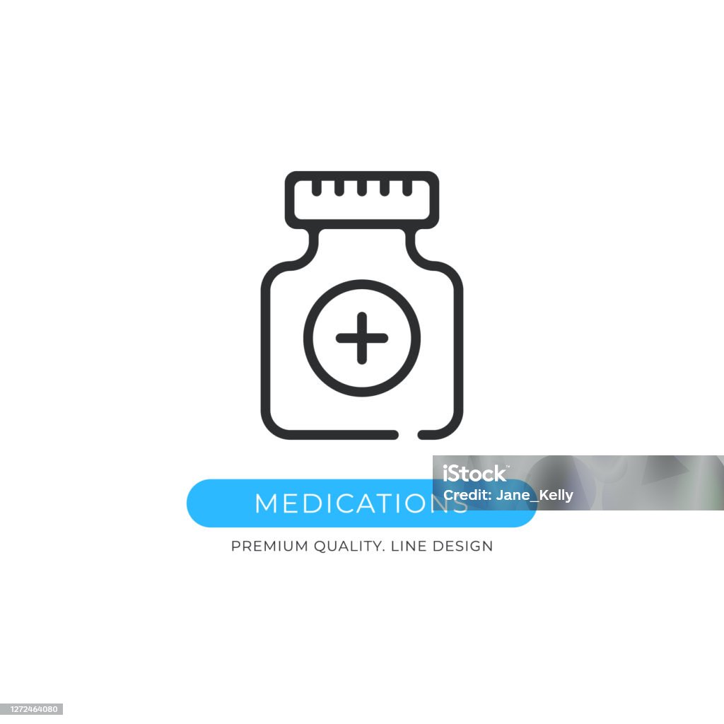 ícone linear do frasco de comprimidos. medicamentos. ilustração de
