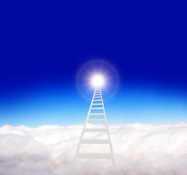 istock Horizontal banner with stair and clouds on blue sky background 1272465322