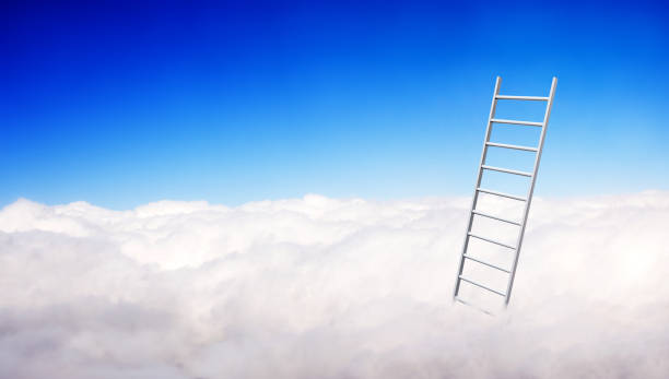 istock Horizontal banner with stair and clouds on blue sky background 1272465672