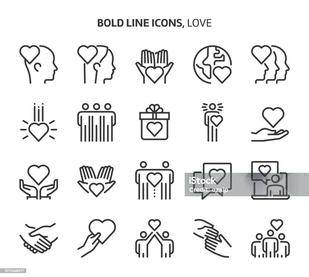 Amor, iconos de líneas audaces - arte vectorial de Ícono libre de derechos