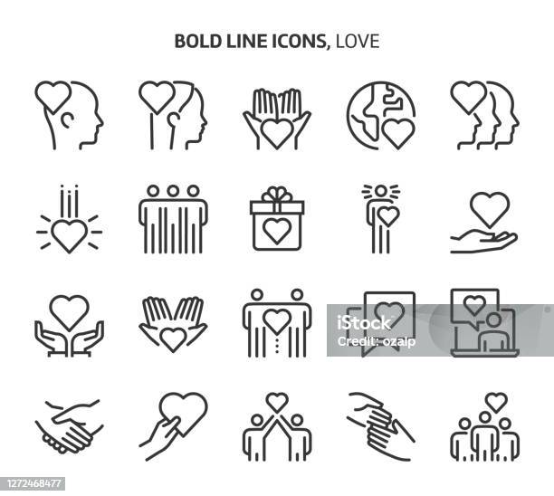 Ilustración de Amor Iconos De Líneas Audaces y más Vectores Libres de Derechos de Ícono - Ícono, Símbolo en forma de corazón, Mano