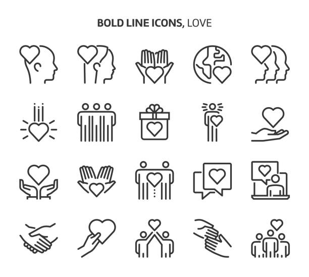Love, bold line icons Love, bold line icons. The illustrations are a vector, editable stroke, 48x48 pixel perfect files. Crafted with precision and eye for quality. hand holding gift stock illustrations