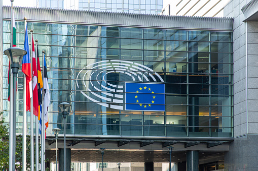 Brussels, Belgium - September 14, 2020: details of the European Parliament, seat of European democracy
