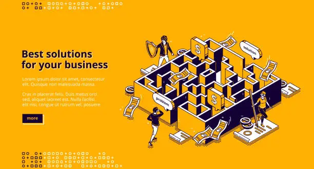 Vector illustration of Best business solutions isometric landing page