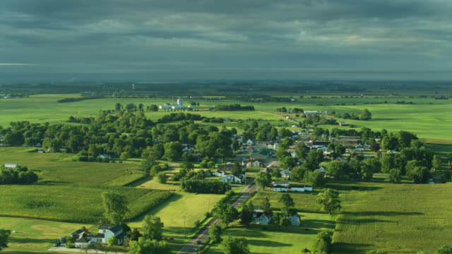 Small Ohio Town on Sunny Morning - Aerial