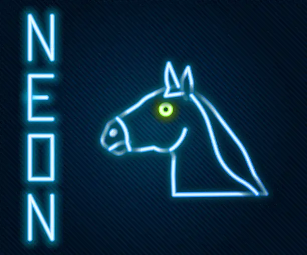 Vector illustration of Glowing neon line Horse head icon isolated on black background. Animal symbol. Colorful outline concept. Vector