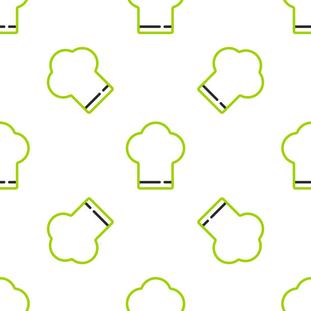 Line Chef hat icon isolated seamless pattern on white background. Cooking symbol. Cooks hat. Vector Line Chef hat icon isolated seamless pattern on white background. Cooking symbol. Cooks hat. Vector. chef backgrounds stock illustrations