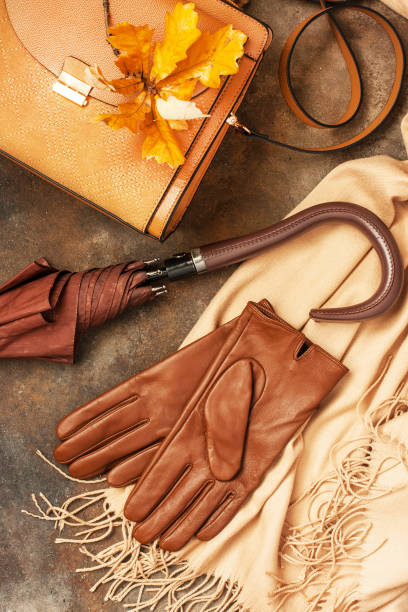 Still life with warm autumn accessories. Flat lay