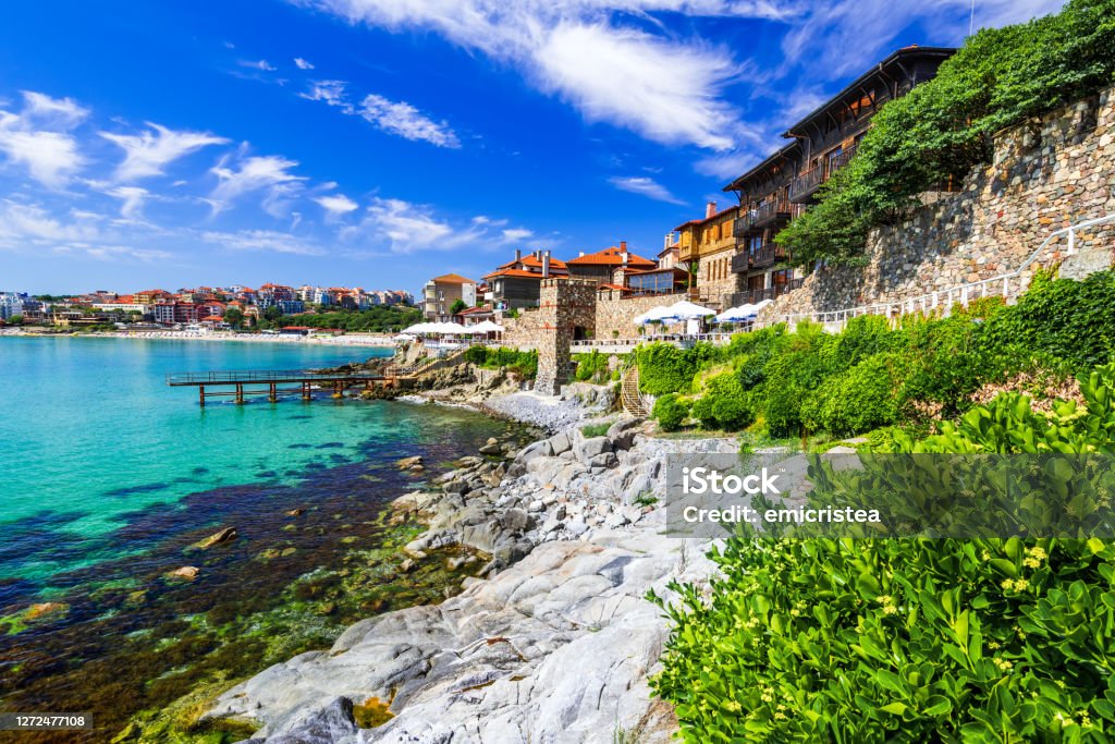 Sozopol, Bulgarien - Muromgärdad stad i gamla Apollonia på Svarta havet - Royaltyfri Bulgarien Bildbanksbilder