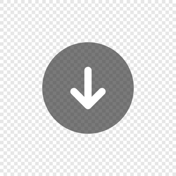 illustrations, cliparts, dessins animés et icônes de télécharger l’icône flèche sur l’arrière-plan transparent. bouton de l’application en cercle vers le bas. télécharger le symbole web dans le plat vectoriel - interface icons push button square shape badge