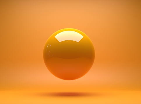 Yellow Sphere ball on yellow background 3D render.