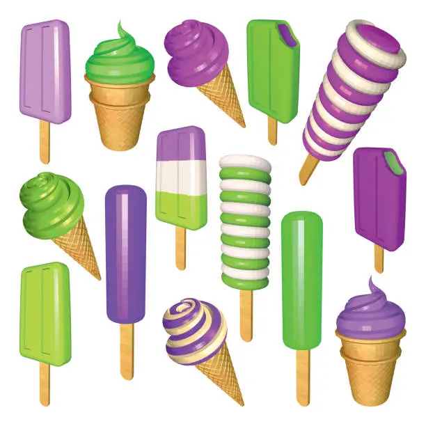 Vector illustration of Lime and Blueberry Ice Creams Collection