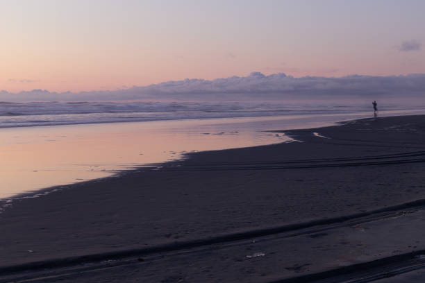 istock Man Doing Tai Chi on Ocean Beach at Dusk 1272483910