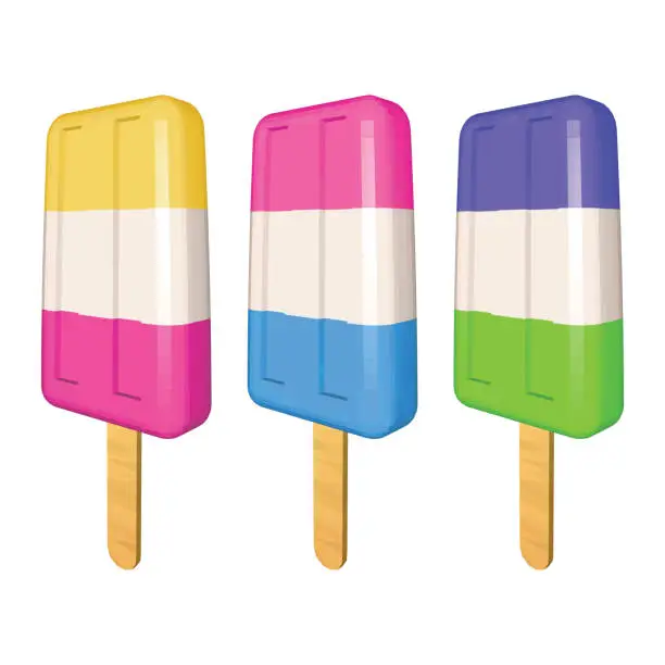 Vector illustration of Set of Colored Three Striped Popsicles on White