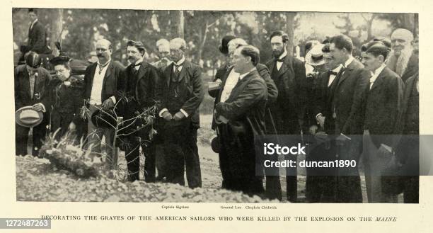 Funeral American Sailors Killed By On Uss Maine Stock Photo - Download Image Now - Funeral, Archival, Old-fashioned