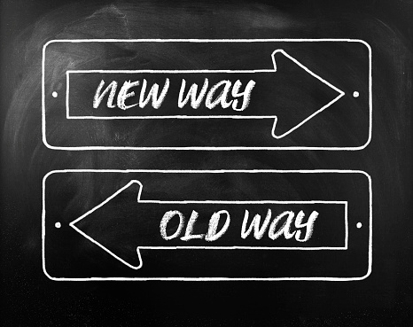 Choice Old Way or New Way opposite arrows on Blackboard
