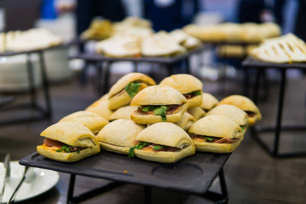 istock mini burgers on a tray. Catering party 1272495568