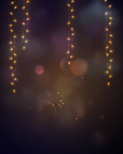 istock Background with bright bokeh lights and hanging glowing garlands. Vector illustration 1272495798