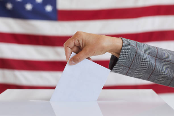 istock Female Hand Putting Vote in Ballot Box 1272497426