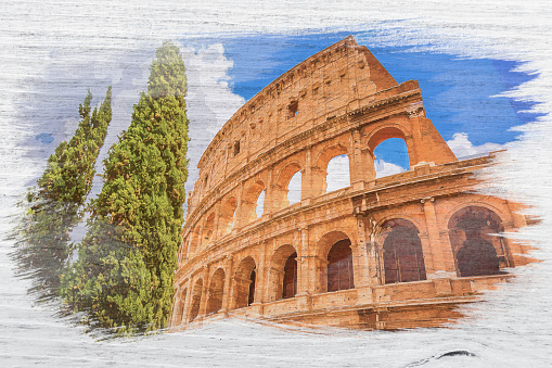 Colosseum in Rome in Italy, Europe, watercolor painting 3