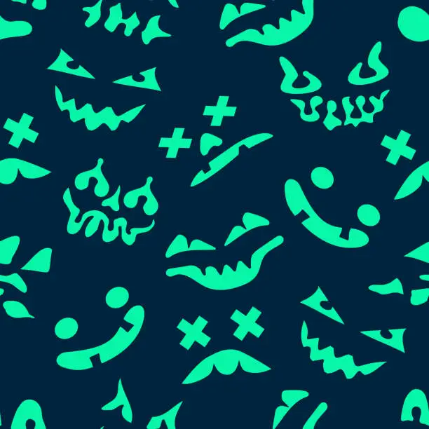 Vector illustration of Halloween vector illustration. Seamless pattern with scary faces. Spooky character for banner, poster, invitation or festive decoration