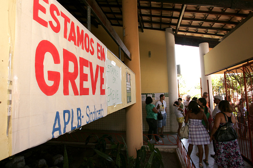 porto seguro, bahia / brazil - october 22, 2010: Public school teachers protest during a strike in the city of Porto Seguro, in the south of Bahia.
