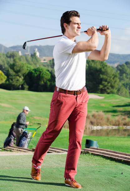 istock Man golfer propelled ball successfully 1272507936