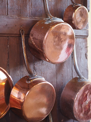 Copper Casserole dish in a traditional kitchen in France
