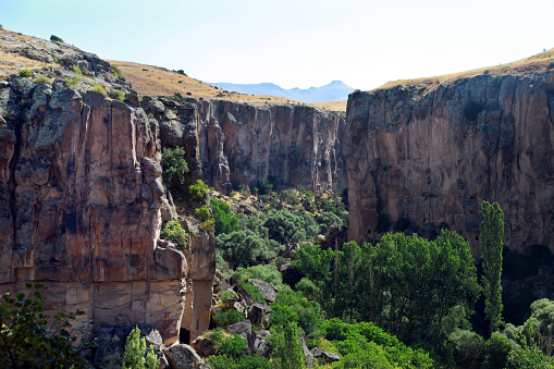 Ihlara Valley in Cappadocia, Aksaray, Turkey. Ihlara valley is 14 km long.
