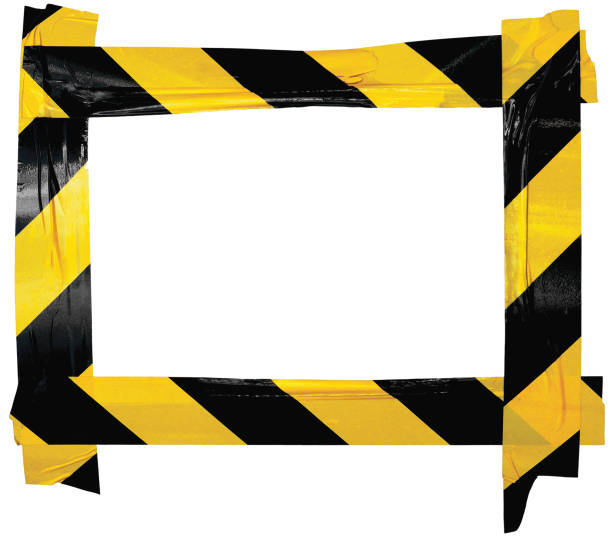 istock Yellow Black Caution Warning Barricade Tape Notice Sign Frame, Horizontal Adhesive Sticker Background, Diagonal Hazard Stripes Signal Safety Attention Concept, Isolated Large Detailed Closeup, Old Aged Weathered Grunge Pattern 1272509772
