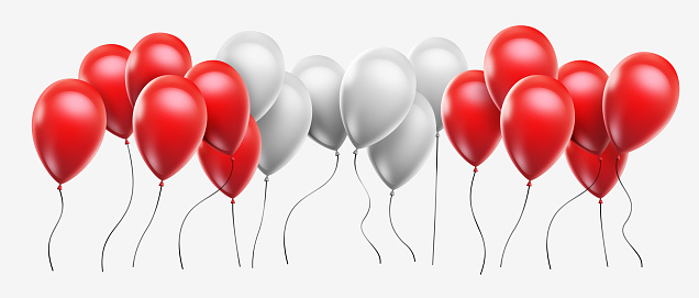 Balloons with austrian flag colors on white background